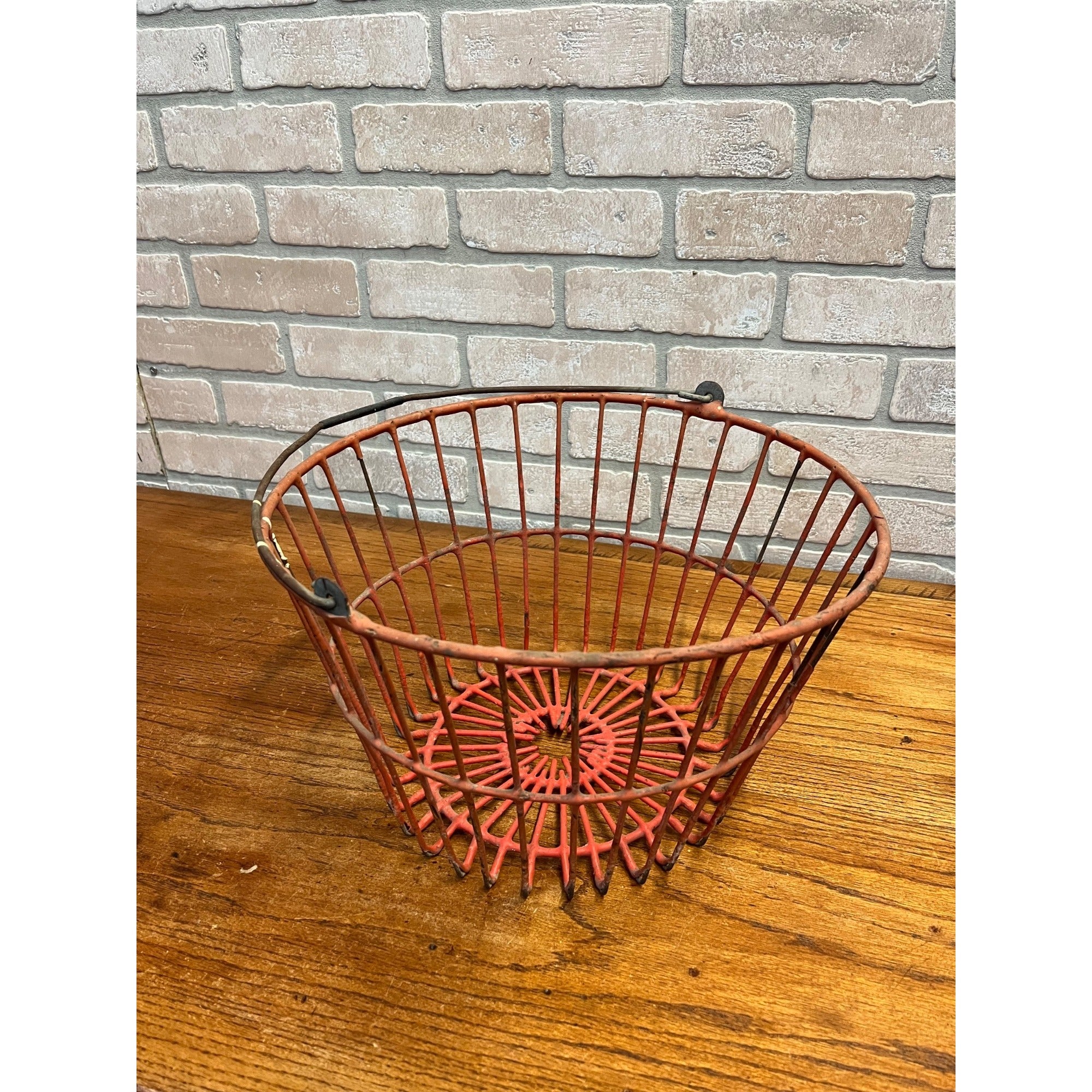 Vintage Red Rubber Coated Wire Metal Egg Gathering Basket Decor