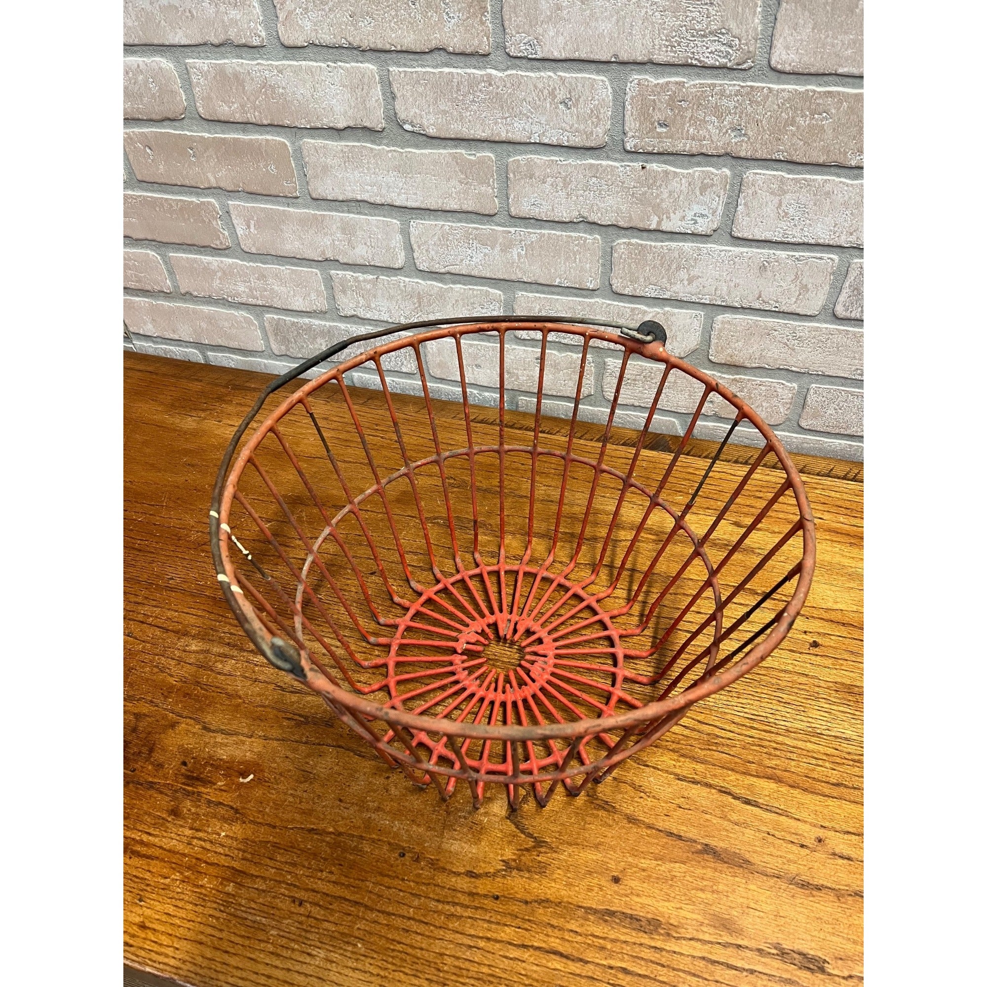 Vintage Red Rubber Coated Wire Metal Egg Gathering Basket Decor