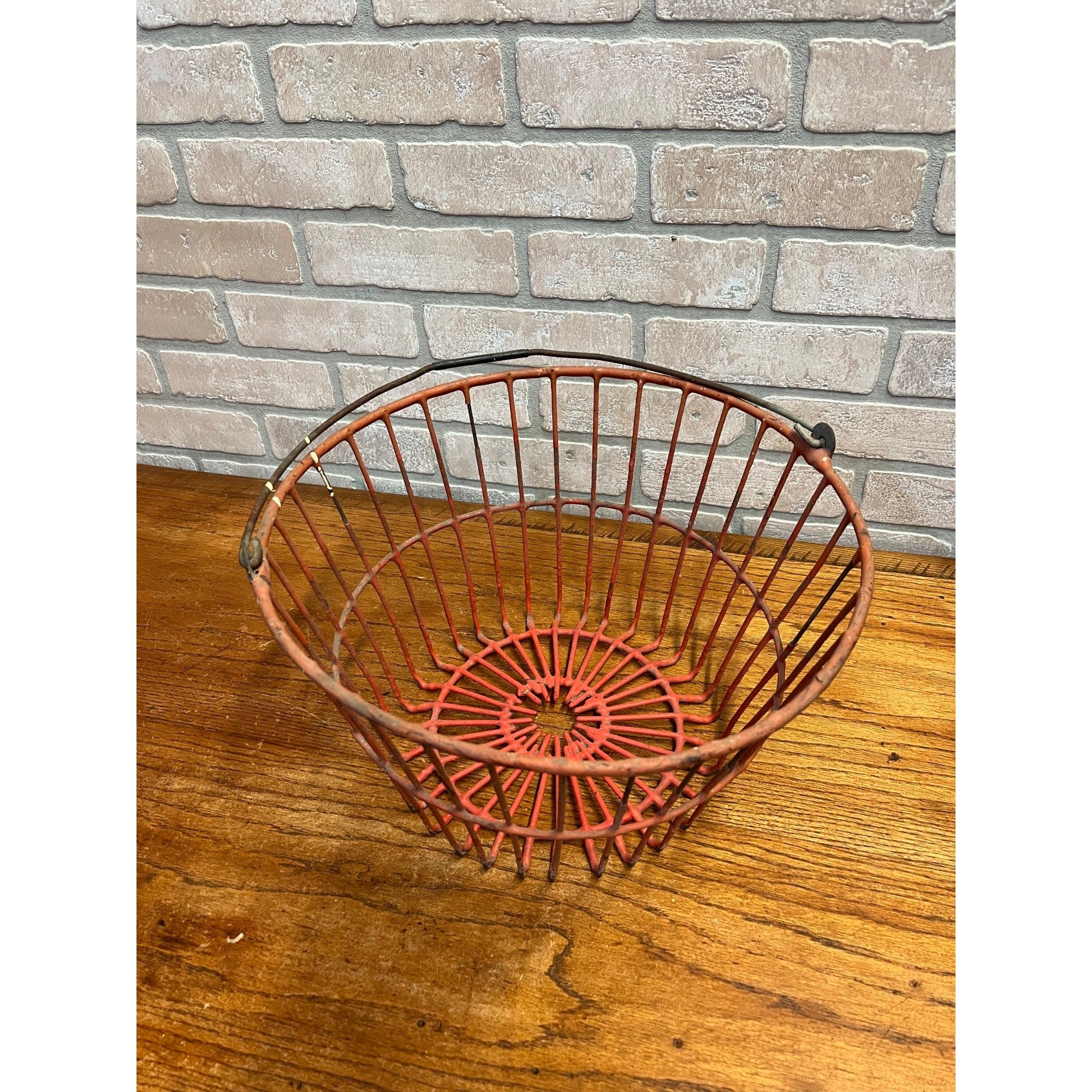 Vintage Red Rubber Coated Wire Metal Egg Gathering Basket Decor