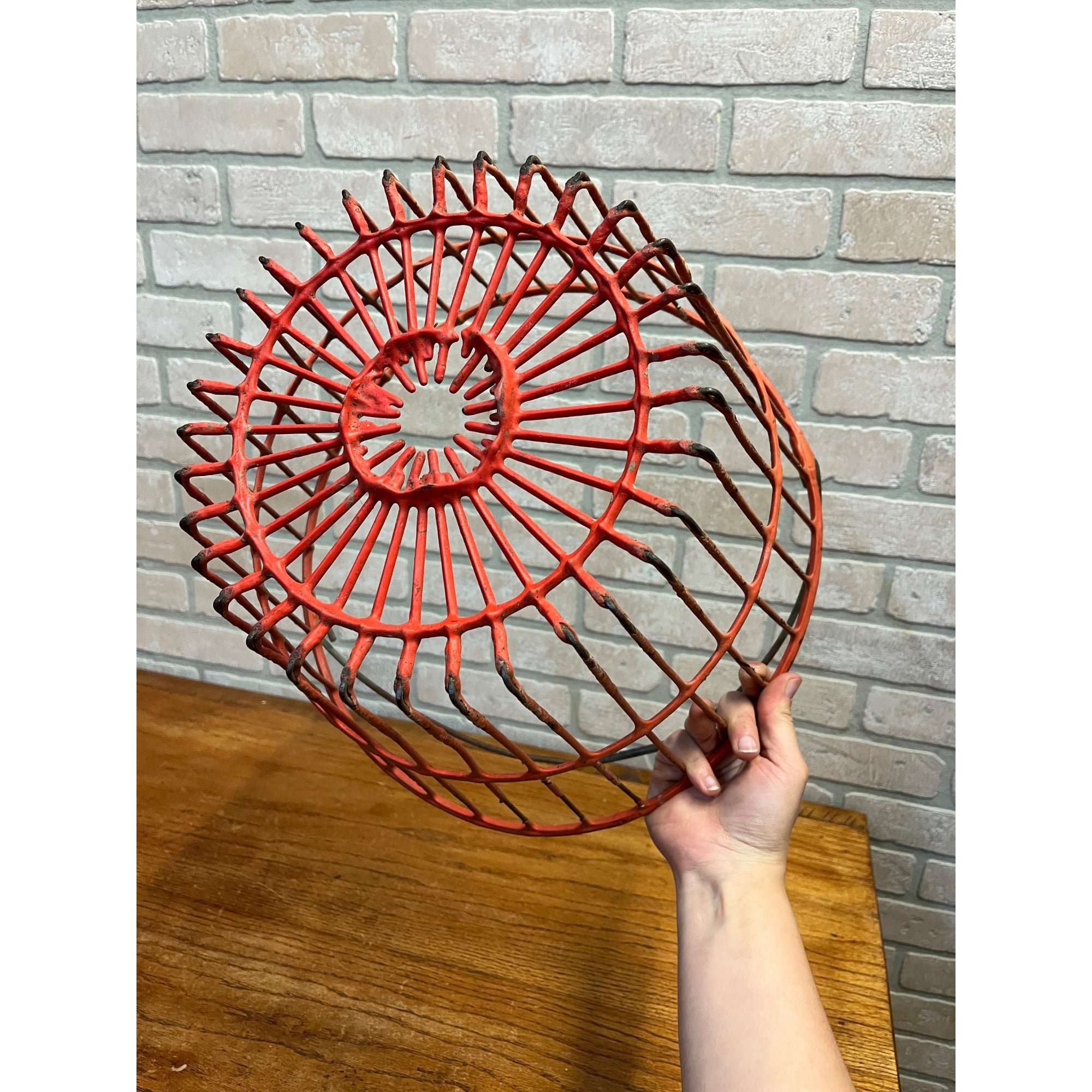 Vintage Red Rubber Coated Wire Metal Egg Gathering Basket Decor