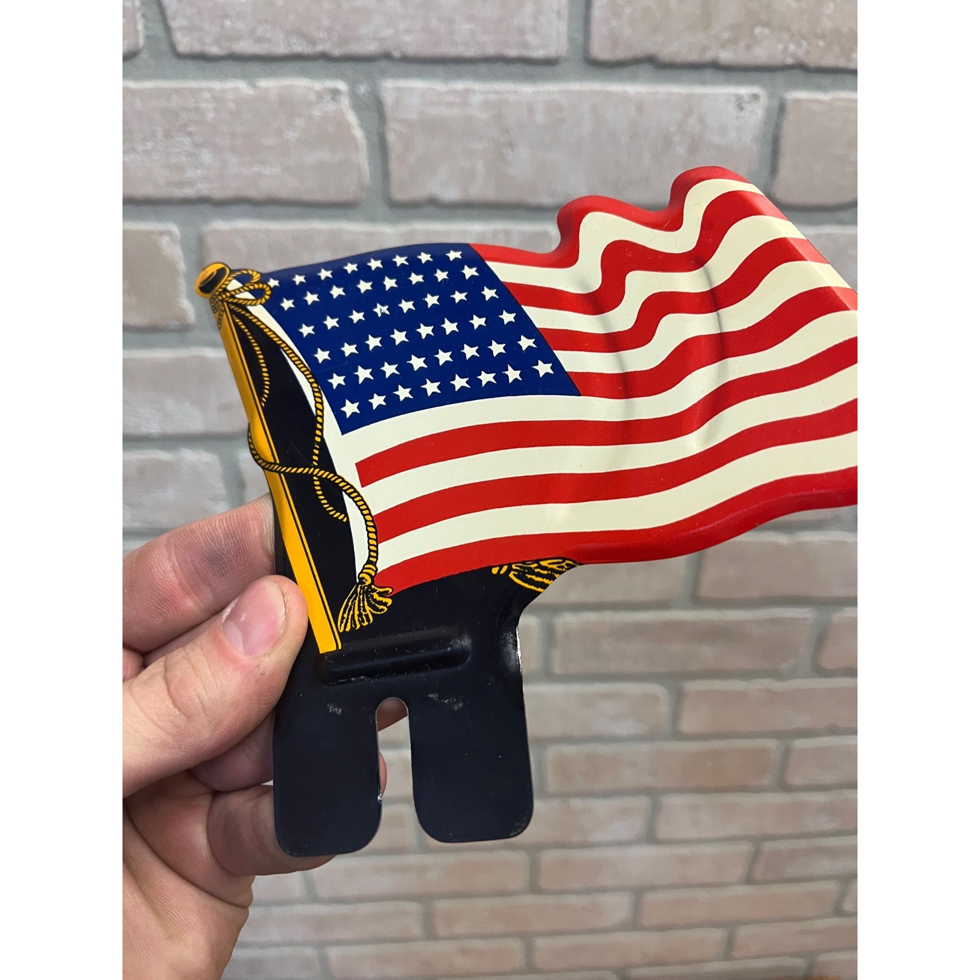 Vintage 48 Star American Flag License Plate Topper Patriotic Homefront WWII