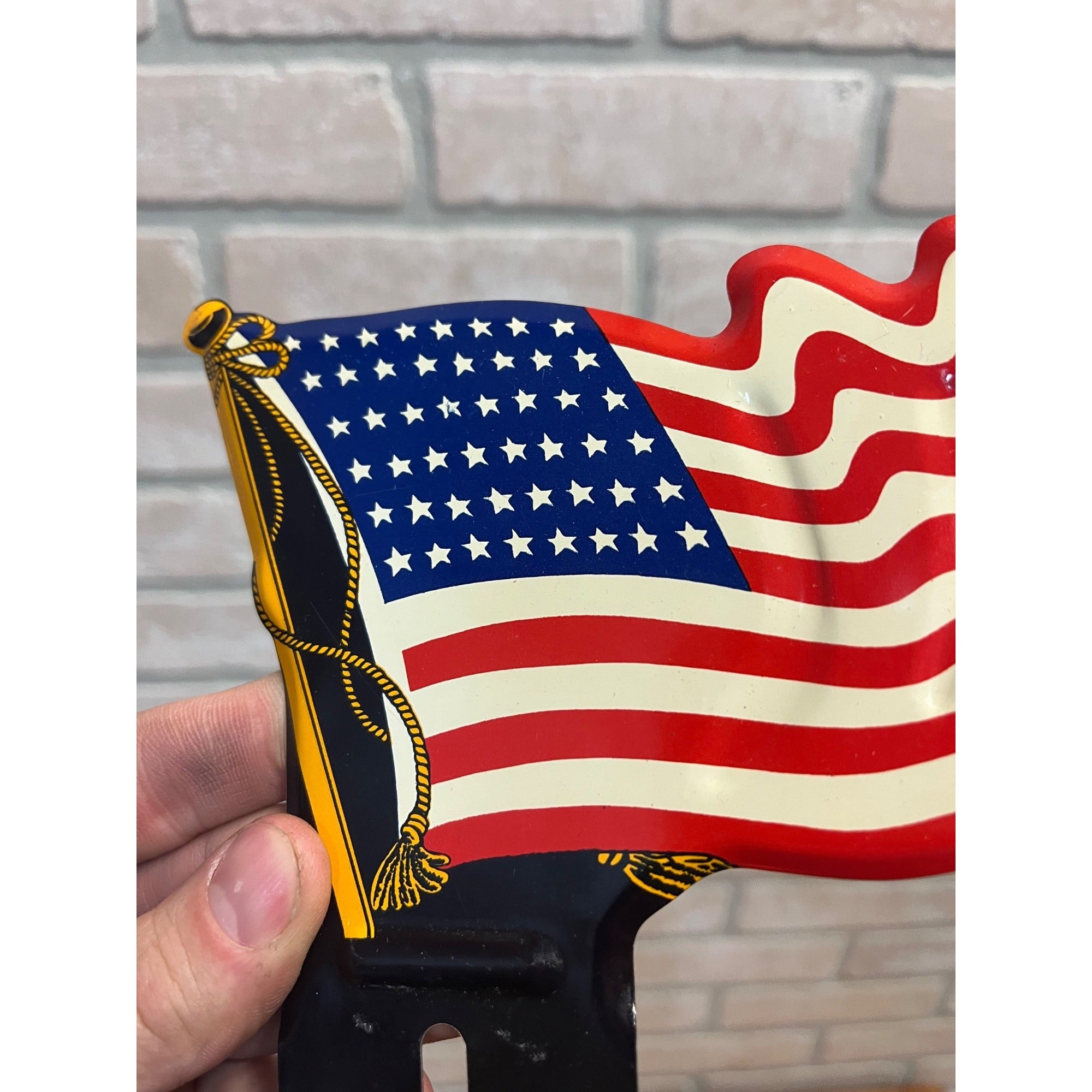 Vintage 48 Star American Flag License Plate Topper Patriotic Homefront WWII