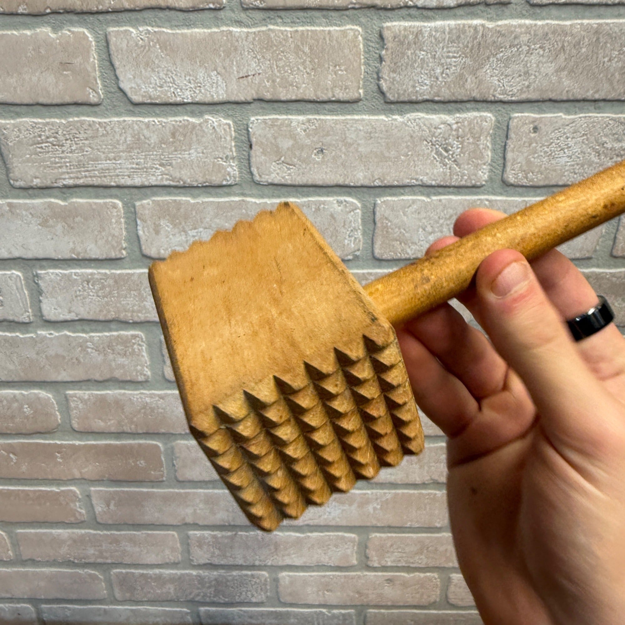 Vintage Wooden Meat Tenderizer With Carved Handle Primitive Kitchen Decor