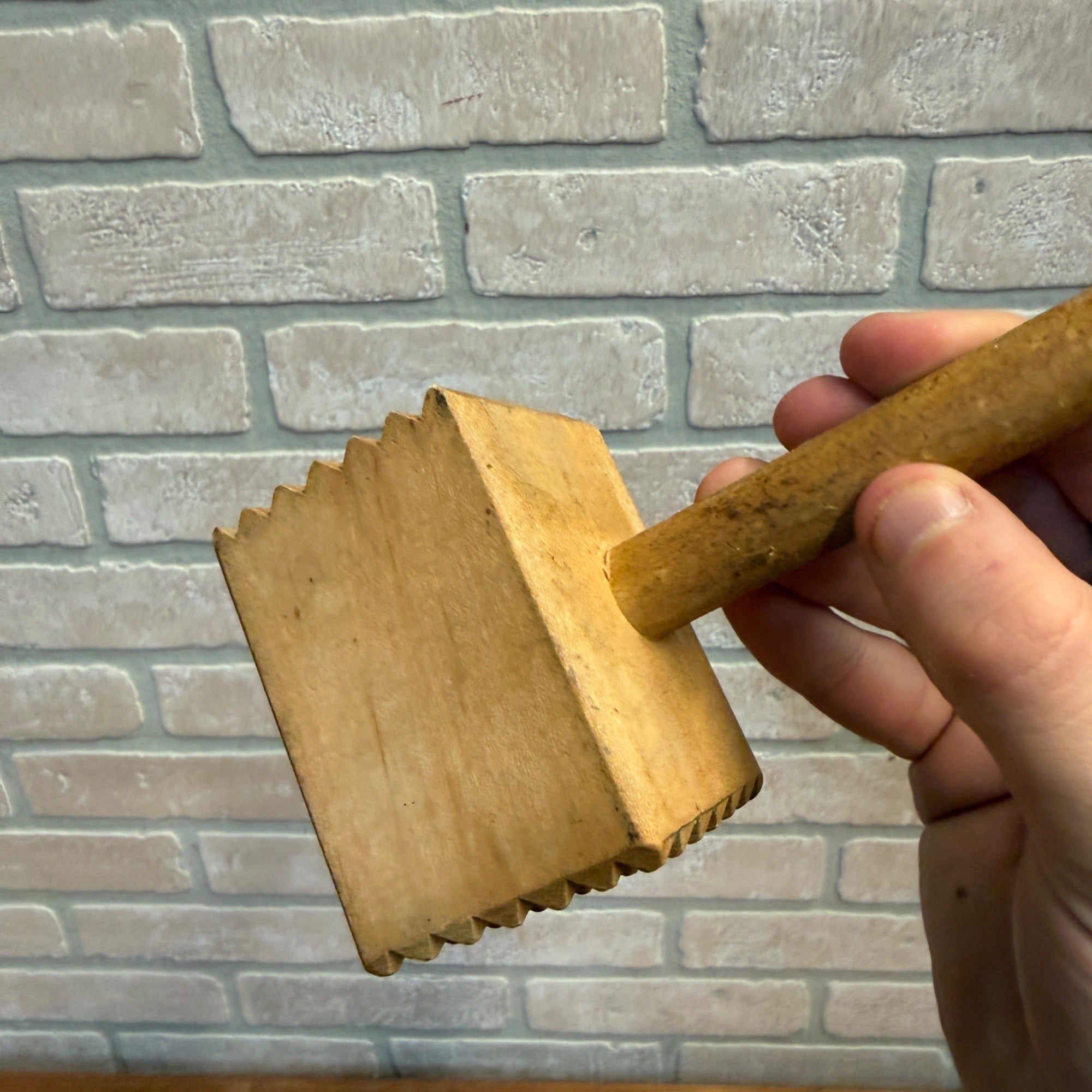 Vintage Wooden Meat Tenderizer With Carved Handle Primitive Kitchen Decor