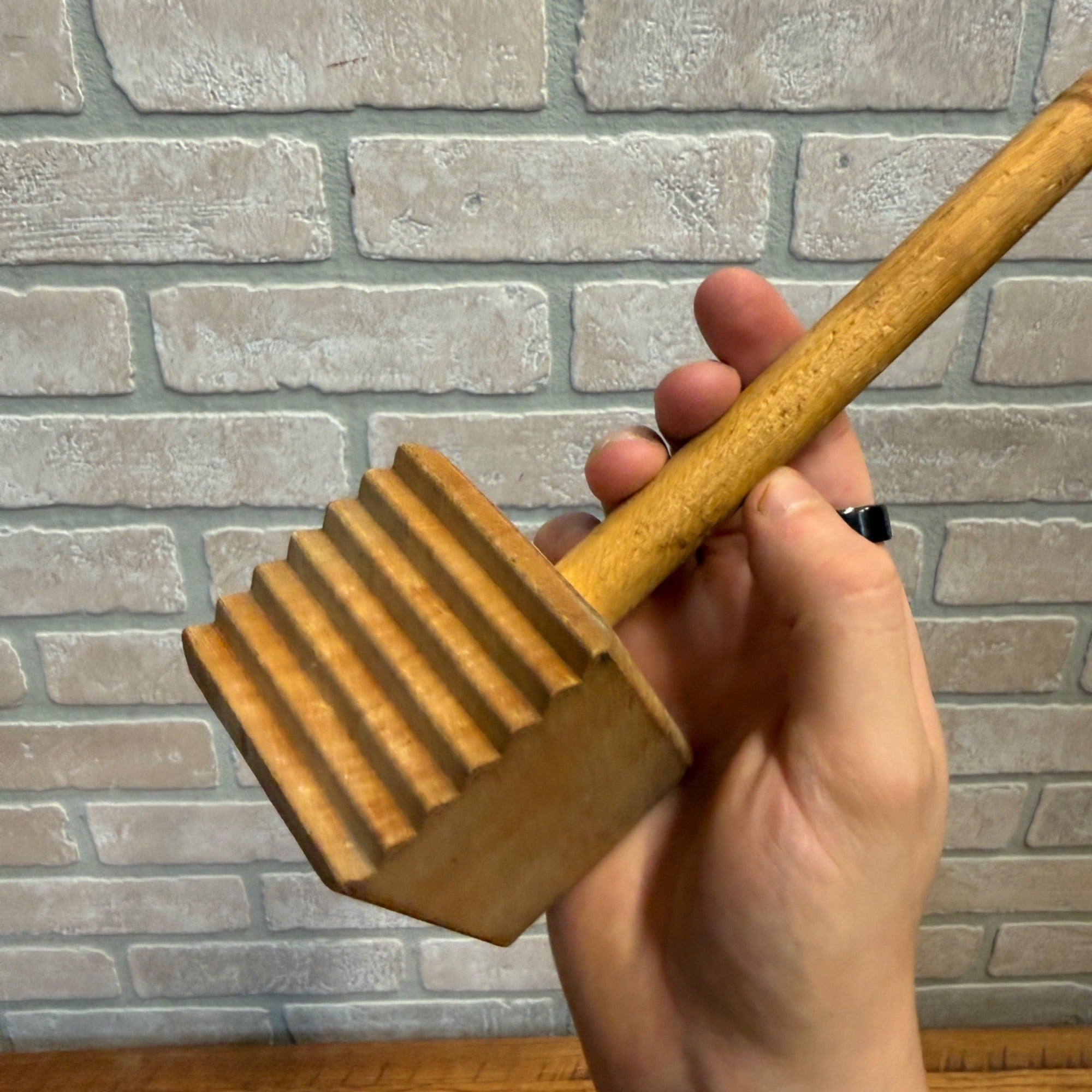 Vintage Wooden Meat Tenderizer With Carved Handle Primitive Kitchen Decor