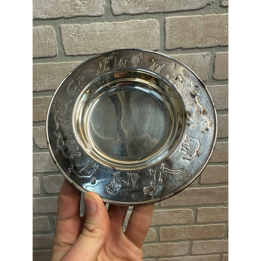 Napier Child's Silver Bowl Plated Decorated w Animal Parade 6-3/4"