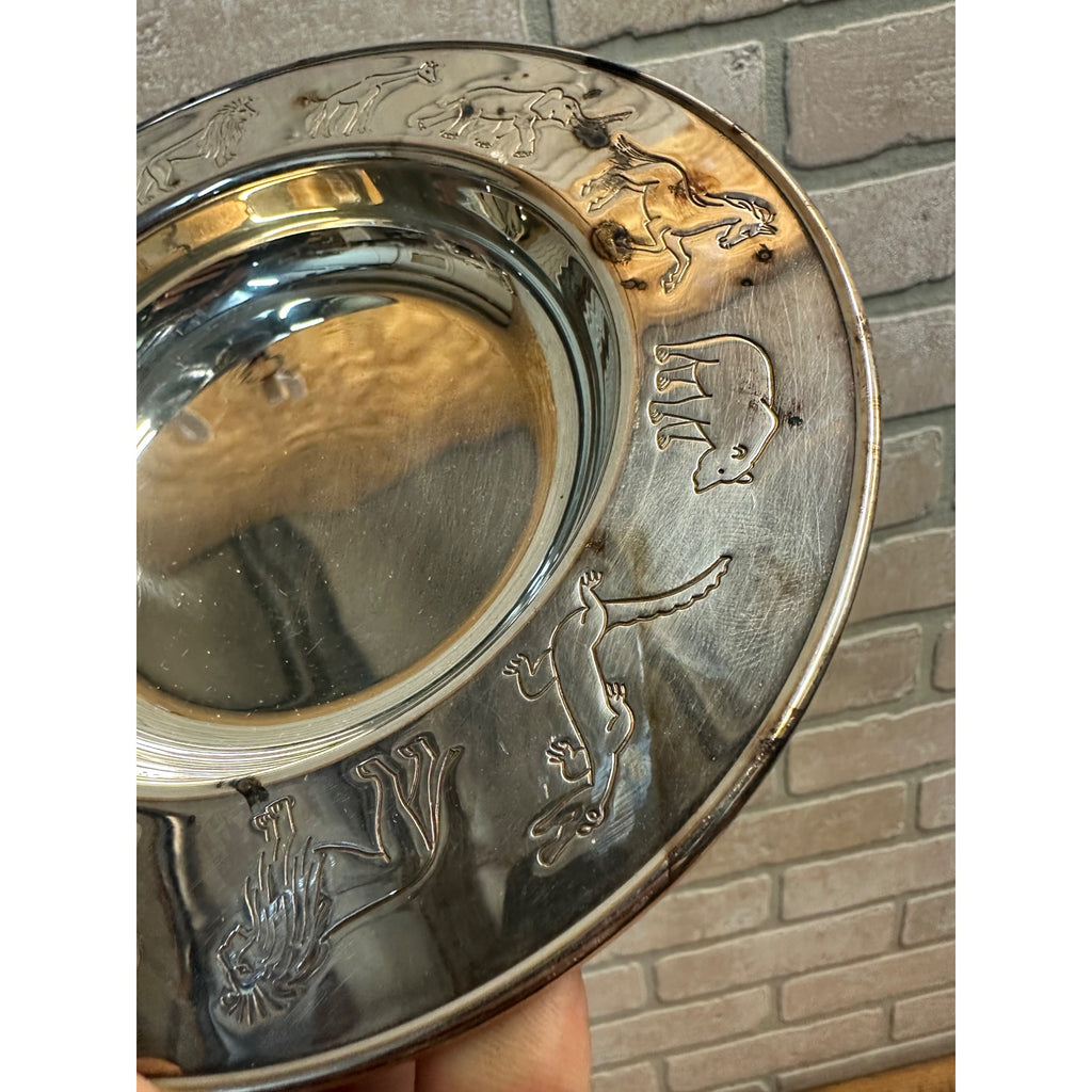 Napier Child's Silver Bowl Plated Decorated w Animal Parade 6-3/4"