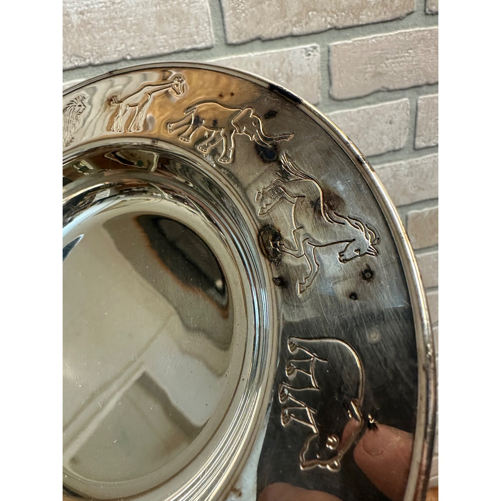 Napier Child's Silver Bowl Plated Decorated w Animal Parade 6-3/4"