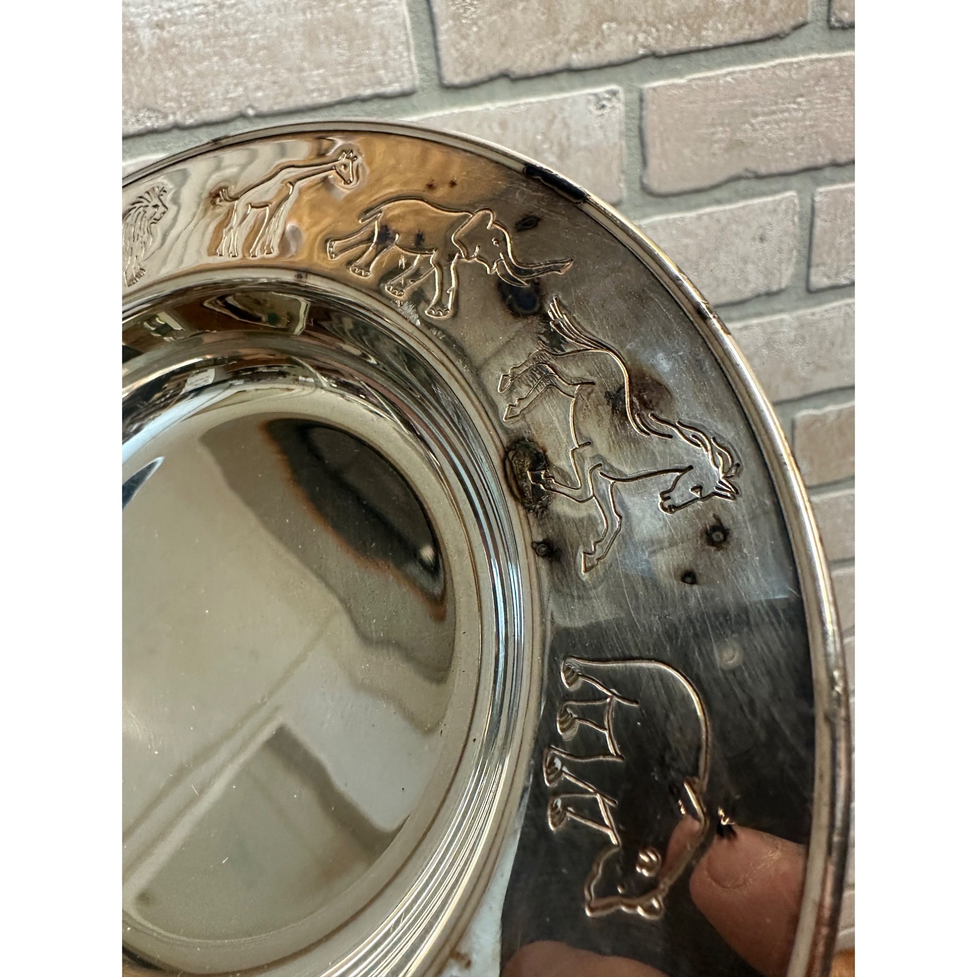 Napier Child's Silver Bowl Plated Decorated w Animal Parade 6-3/4"