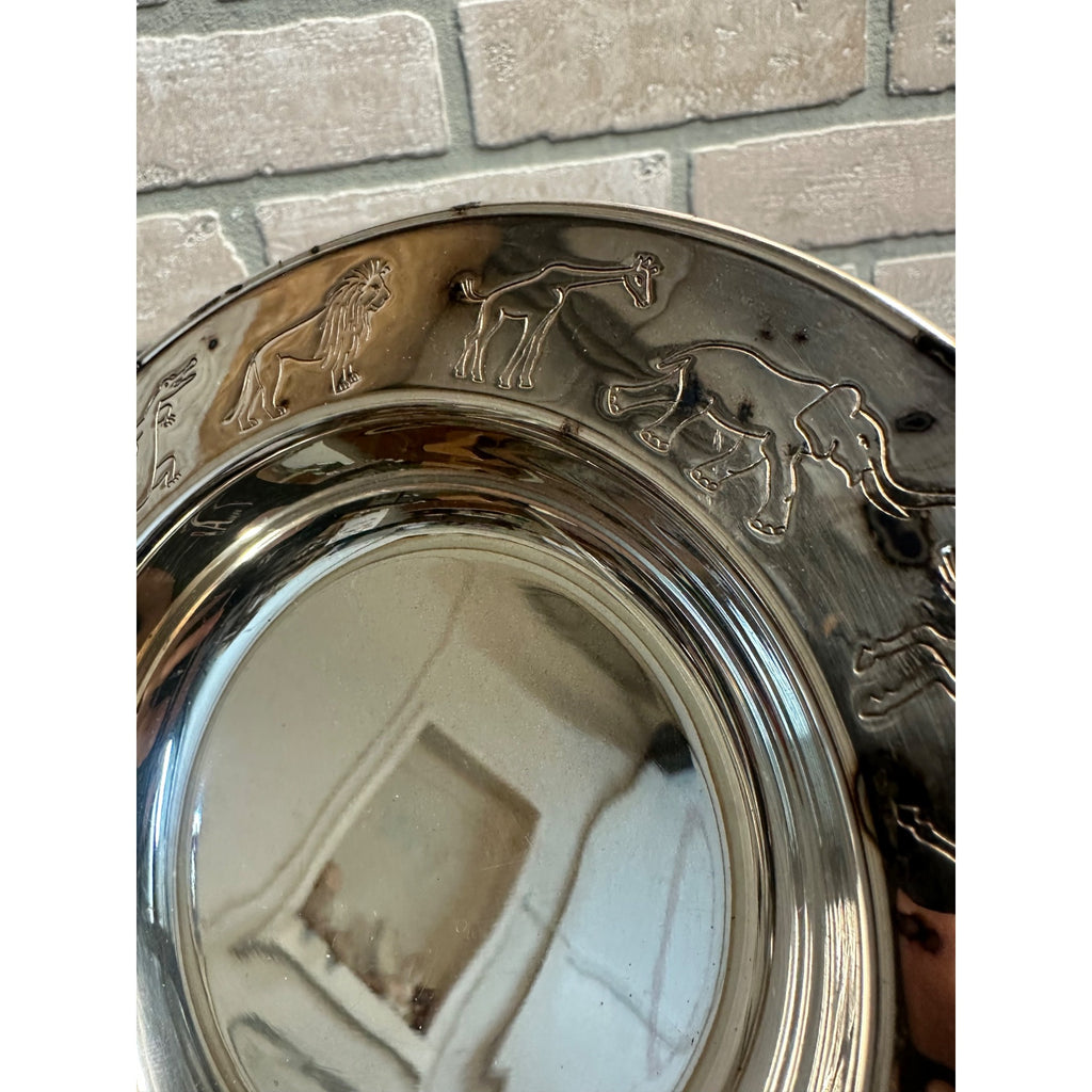 Napier Child's Silver Bowl Plated Decorated w Animal Parade 6-3/4"