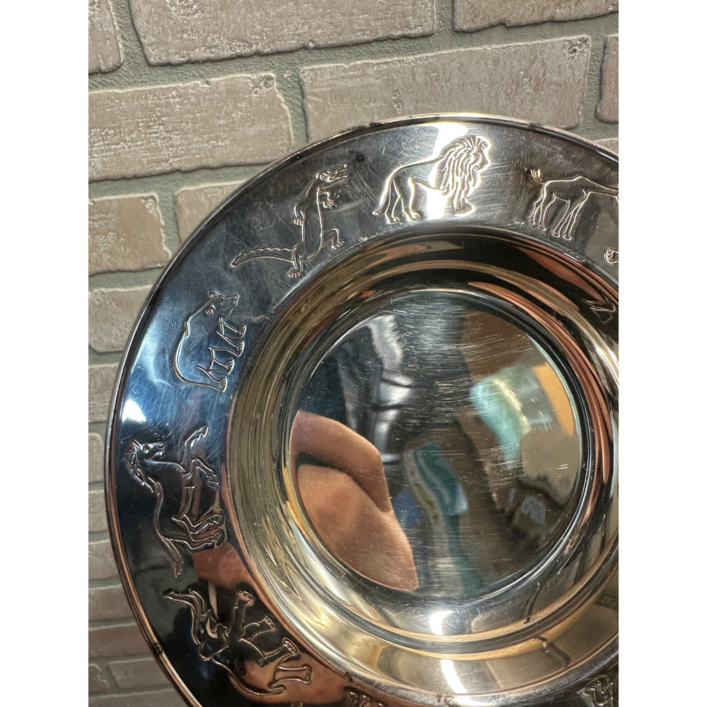 Napier Child's Silver Bowl Plated Decorated w Animal Parade 6-3/4"