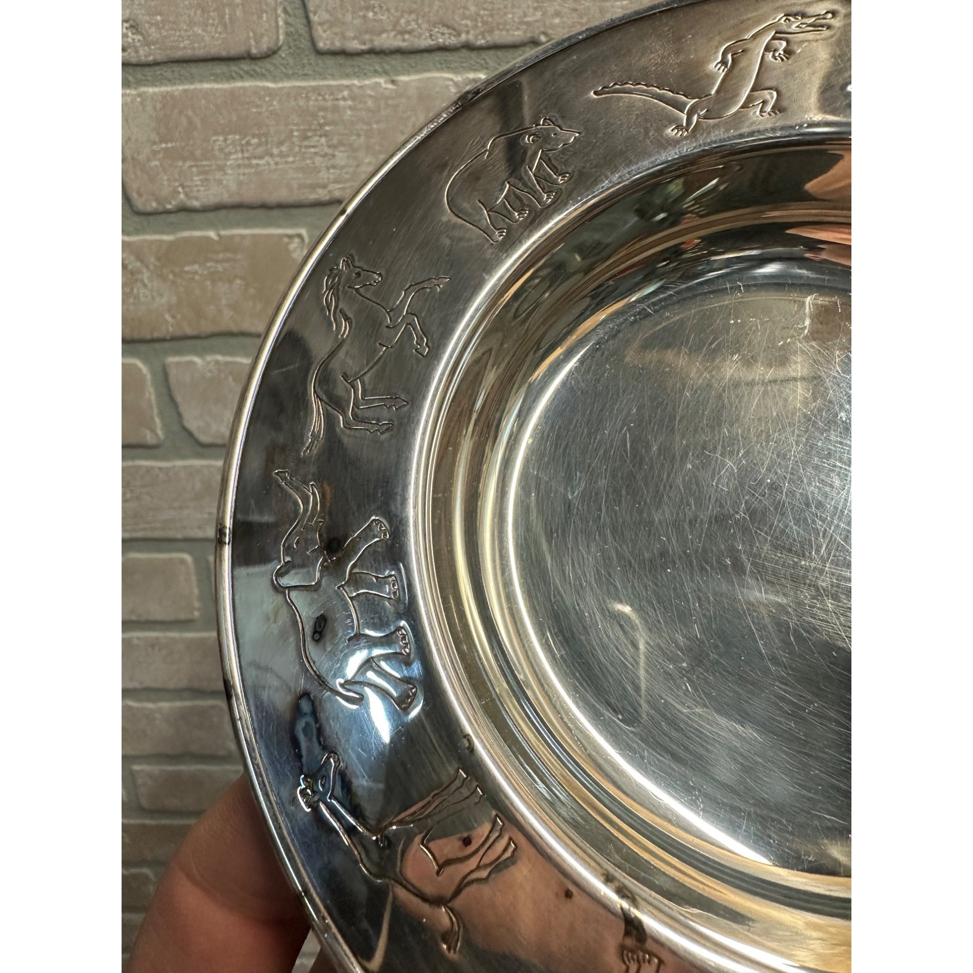 Napier Child's Silver Bowl Plated Decorated w Animal Parade 6-3/4"