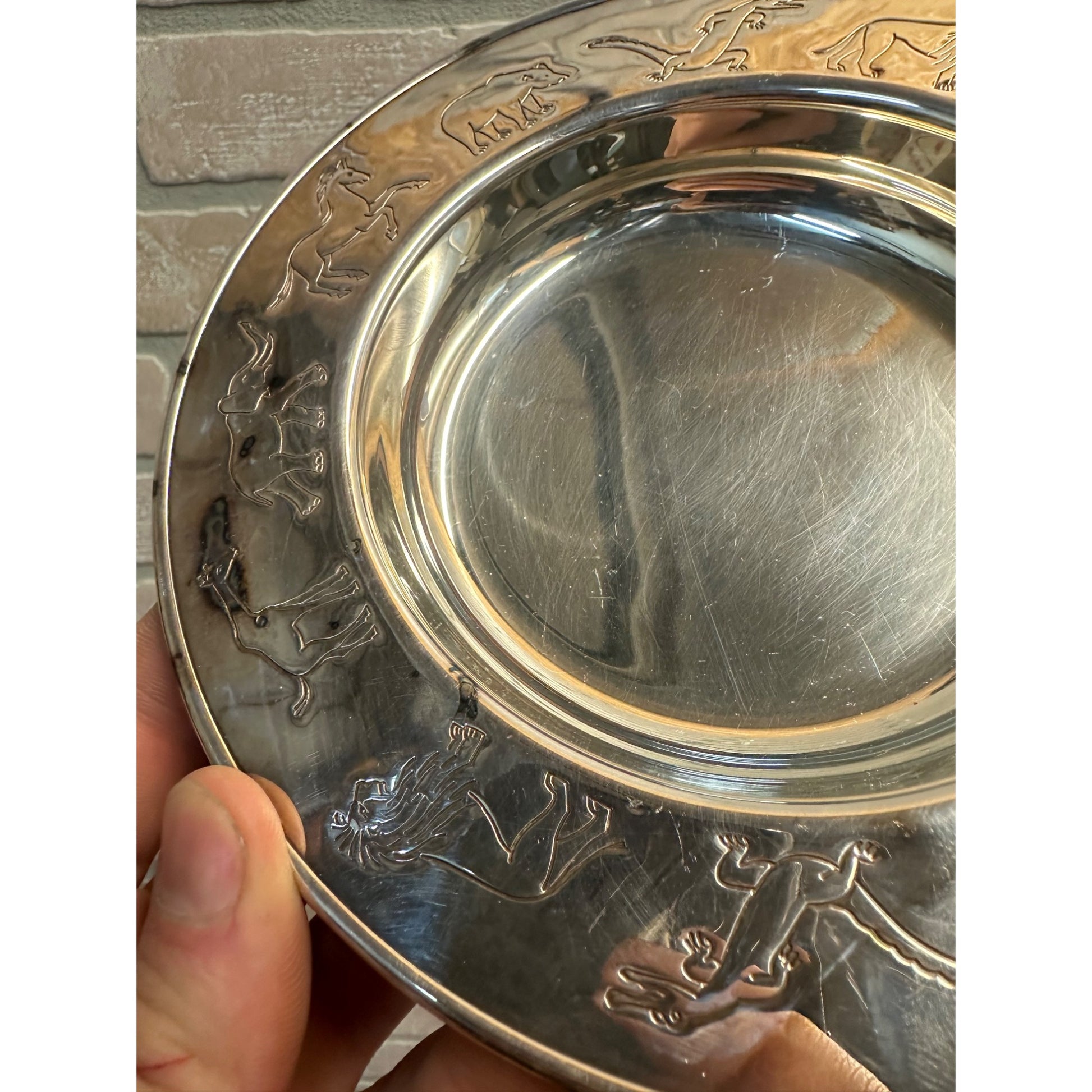 Napier Child's Silver Bowl Plated Decorated w Animal Parade 6-3/4"