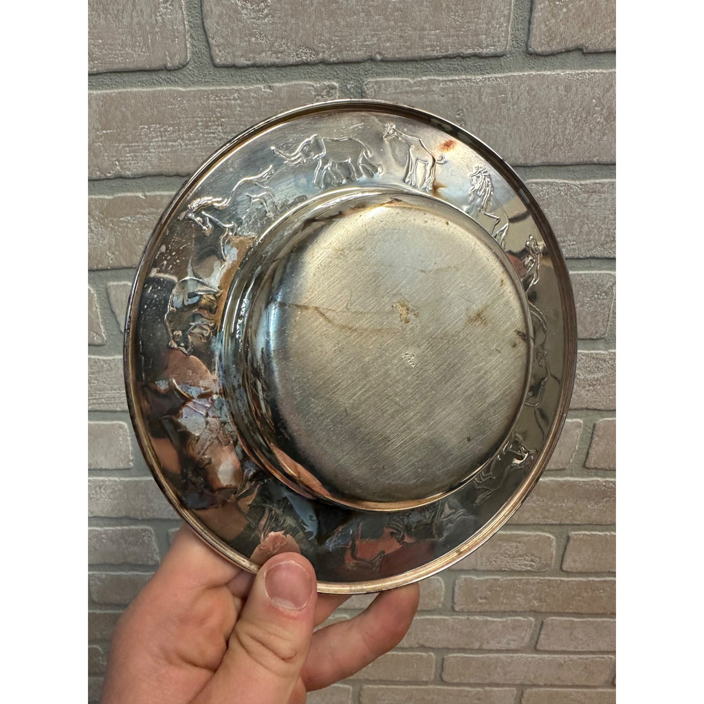 Napier Child's Silver Bowl Plated Decorated w Animal Parade 6-3/4"