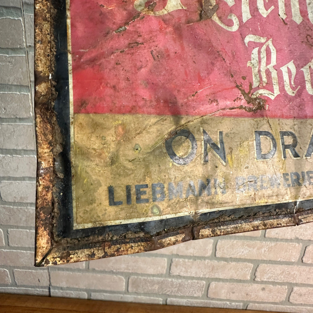 RARE Liebmann Rheingold Beer On Draught Tin Advertising Sign New York Breweries