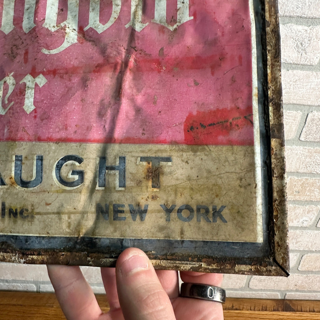 RARE Liebmann Rheingold Beer On Draught Tin Advertising Sign New York Breweries