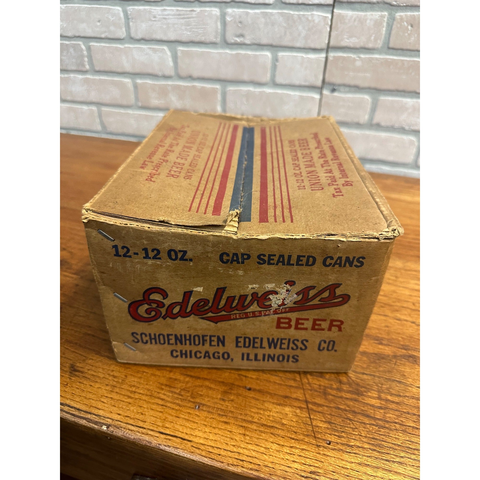 RARE Edelweiss Beer Carboard Box Case for 12 Cone Top Beer Cans IRTP Chicago