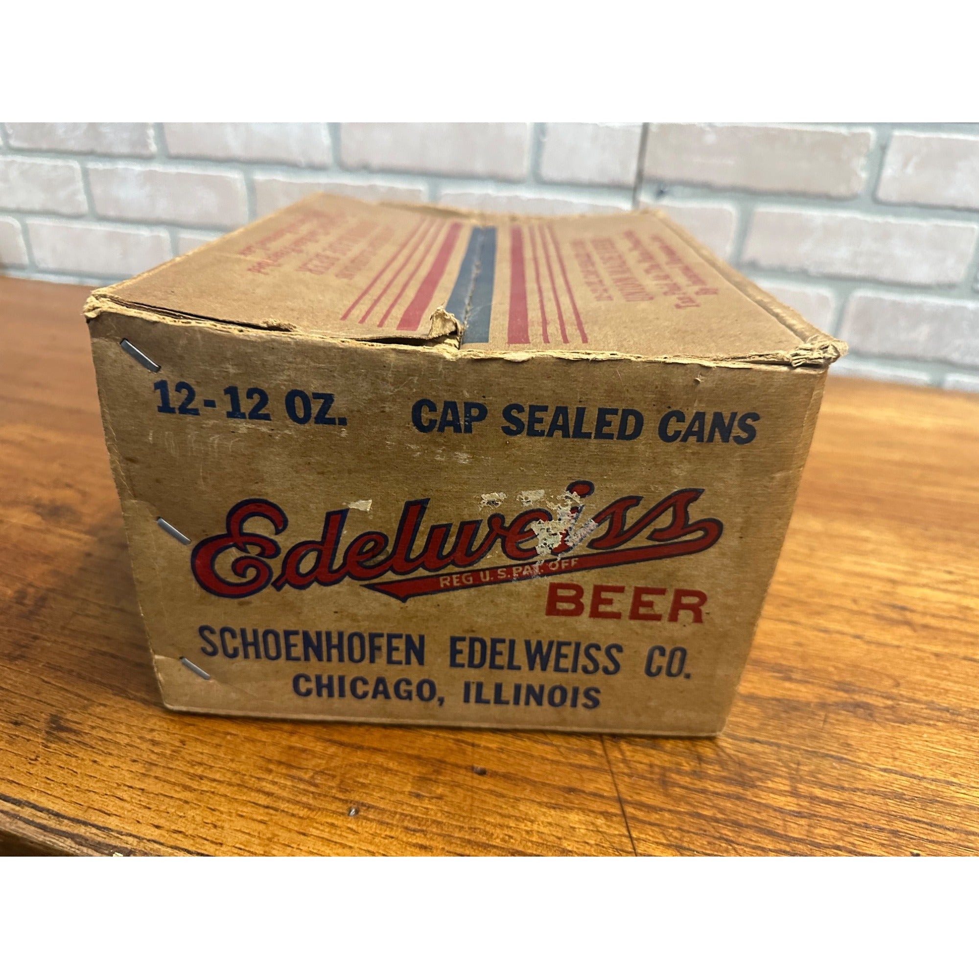 RARE Edelweiss Beer Carboard Box Case for 12 Cone Top Beer Cans IRTP Chicago