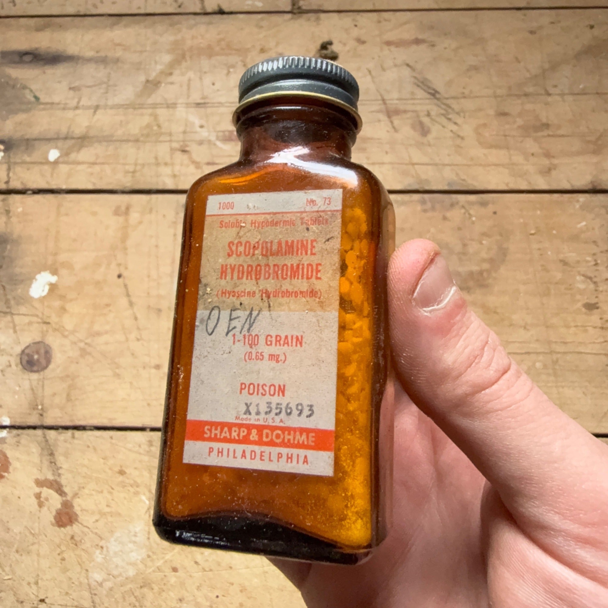 Vintage Scopolamine Hydrobromide Poison Drug Store Bottle Sharp & Dohme