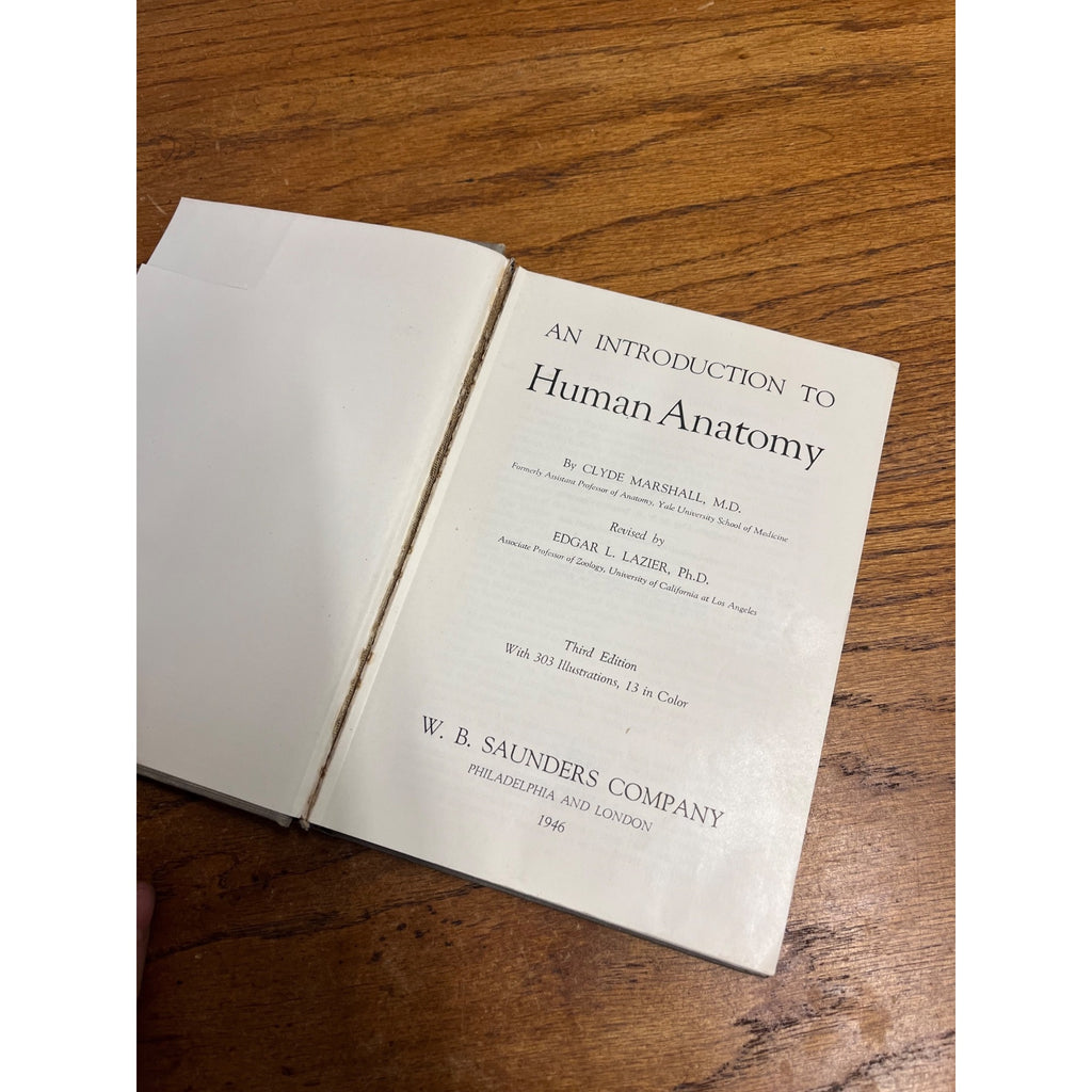 Vintage 1946 Introduction to Human Anatomy - Marshall / Lazier - Book Hardcover