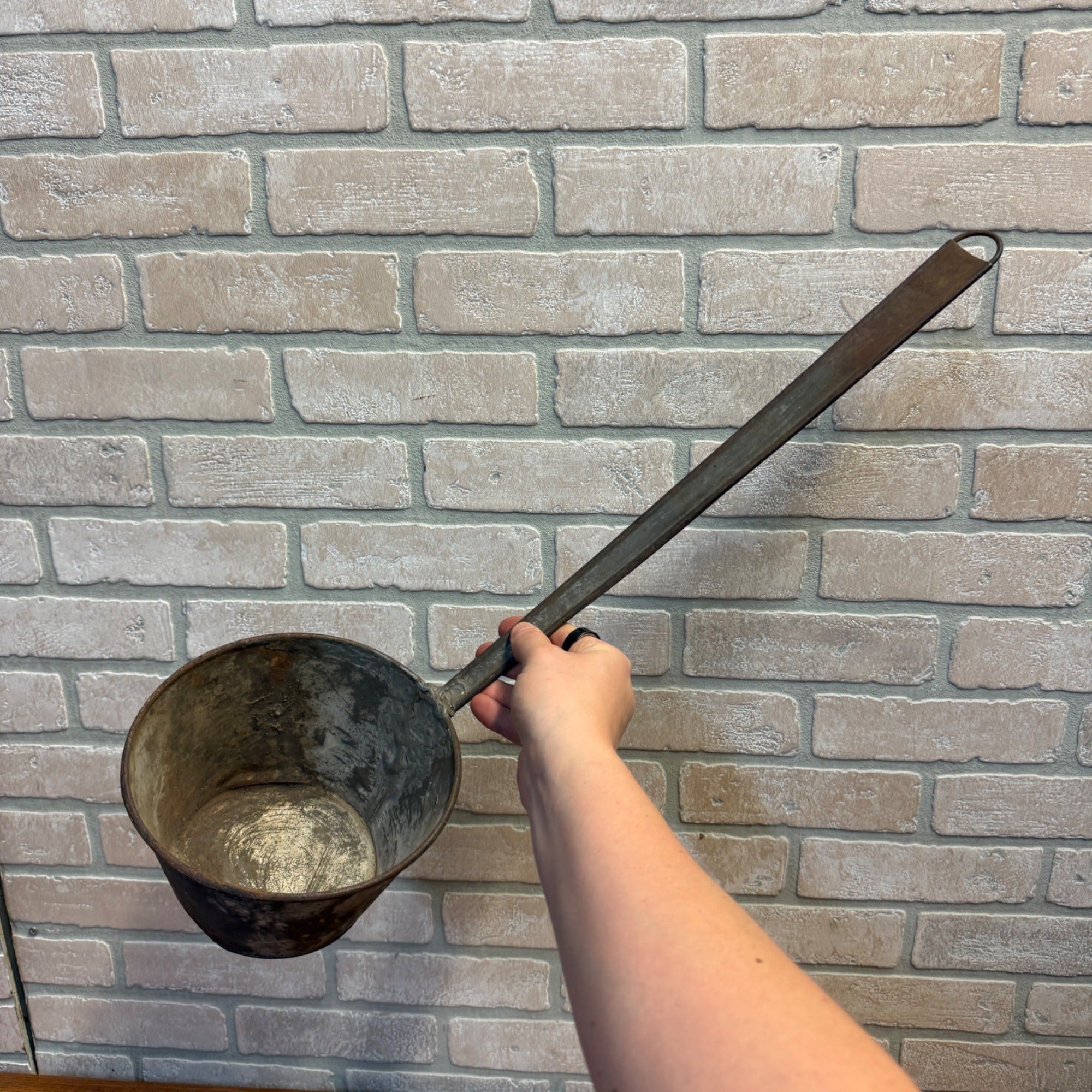 Large Vintage Metal Ladle With Long Handle Rustic Primitive Kitchen Decor