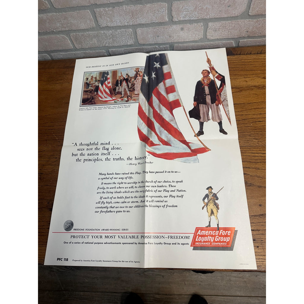 Vintage American Fore Loyalty Group Insurance Poster Henry Ward Beecher