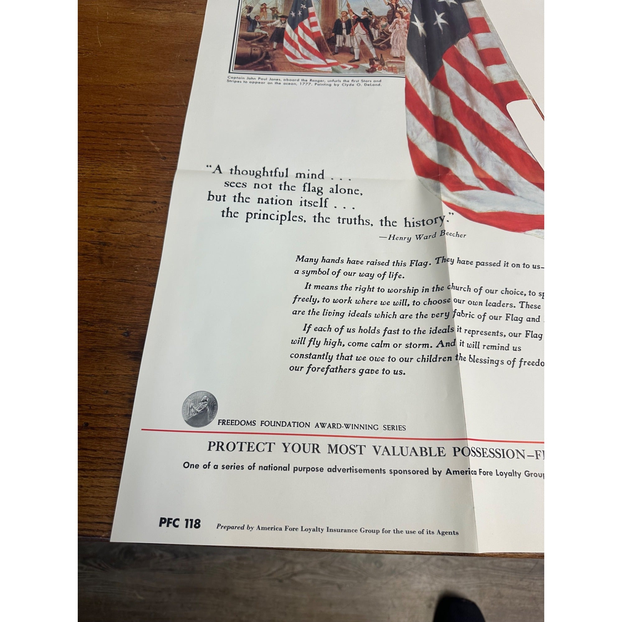 Vintage American Fore Loyalty Group Insurance Poster Henry Ward Beecher