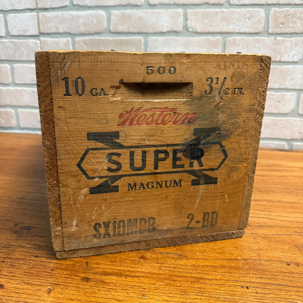 Vintage Western Super X Wooden Ammo Box Crate 10ga Shot Shells Small Arms