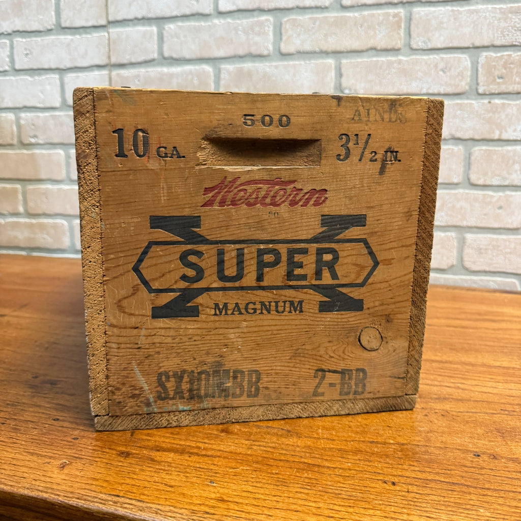 Vintage Western Super X Wooden Ammo Box Crate 10ga Shot Shells Small Arms