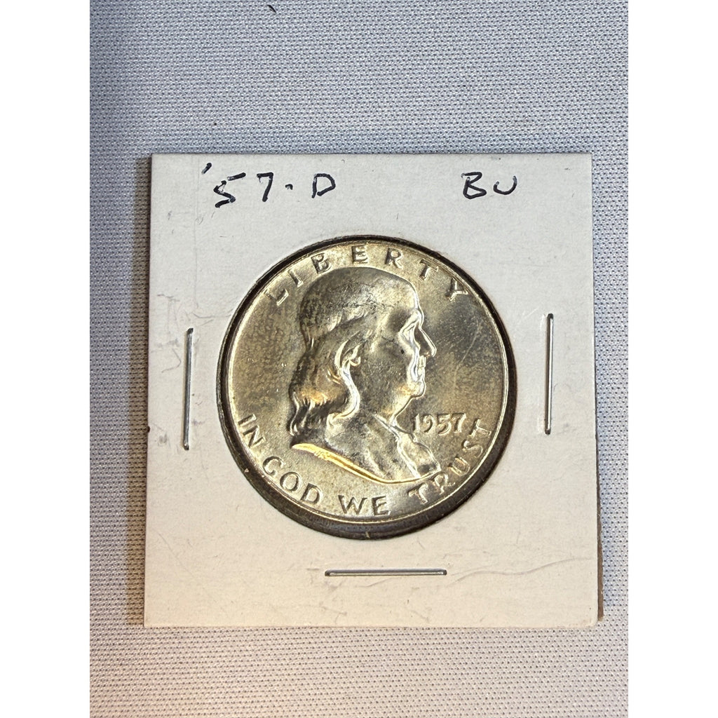 1957-D BU Franklin Silver Half Dollar Coin