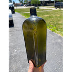 Antique Hand Blown Olive Green Case Gin Bottle Star Base Dutch Holland 1860s