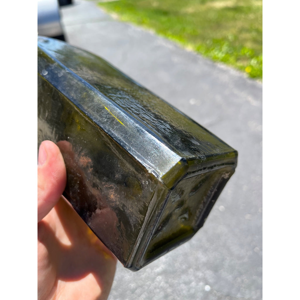 Antique Hand Blown Olive Green Case Gin Bottle Star Base Dutch Holland 1860s