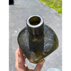 Antique Hand Blown Olive Green Case Gin Bottle Star Base Dutch Holland 1860s