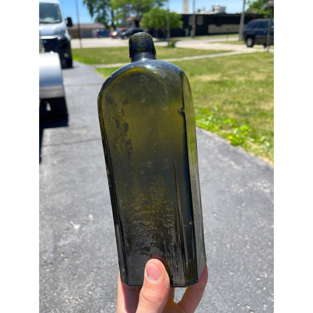 Antique Hand Blown Olive Green Case Gin Bottle Star Base Dutch Holland 1860s