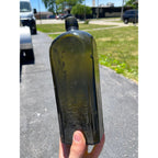 Antique Hand Blown Olive Green Case Gin Bottle Star Base Dutch Holland 1860s