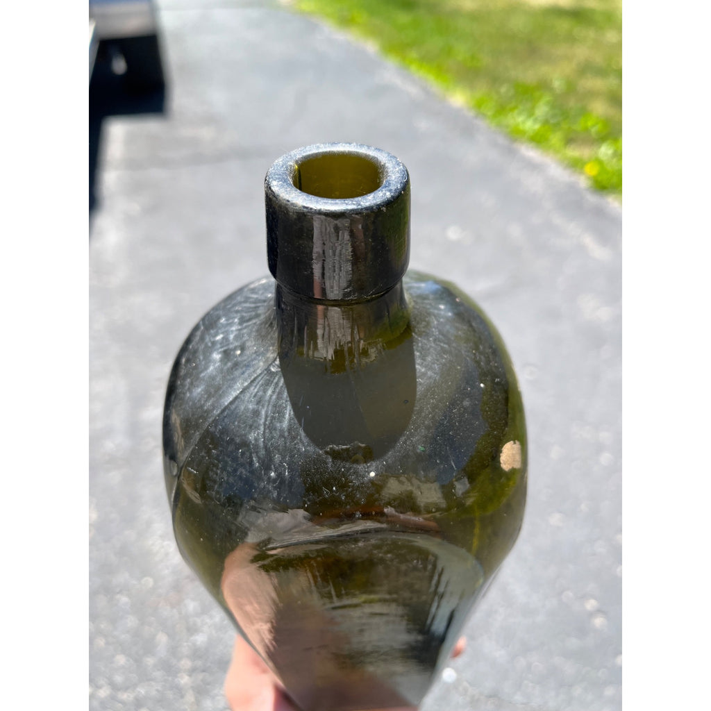 Antique Hand Blown Olive Green Case Gin Bottle Star Base Dutch Holland 1860s