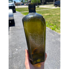 Antique Hand Blown Olive Green Case Gin Bottle Star Base Dutch Holland 1860s