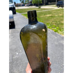 Antique Hand Blown Olive Green Case Gin Bottle Star Base Dutch Holland 1860s