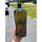 Antique Hand Blown Olive Green Case Gin Bottle Star Base Dutch Holland 1860s