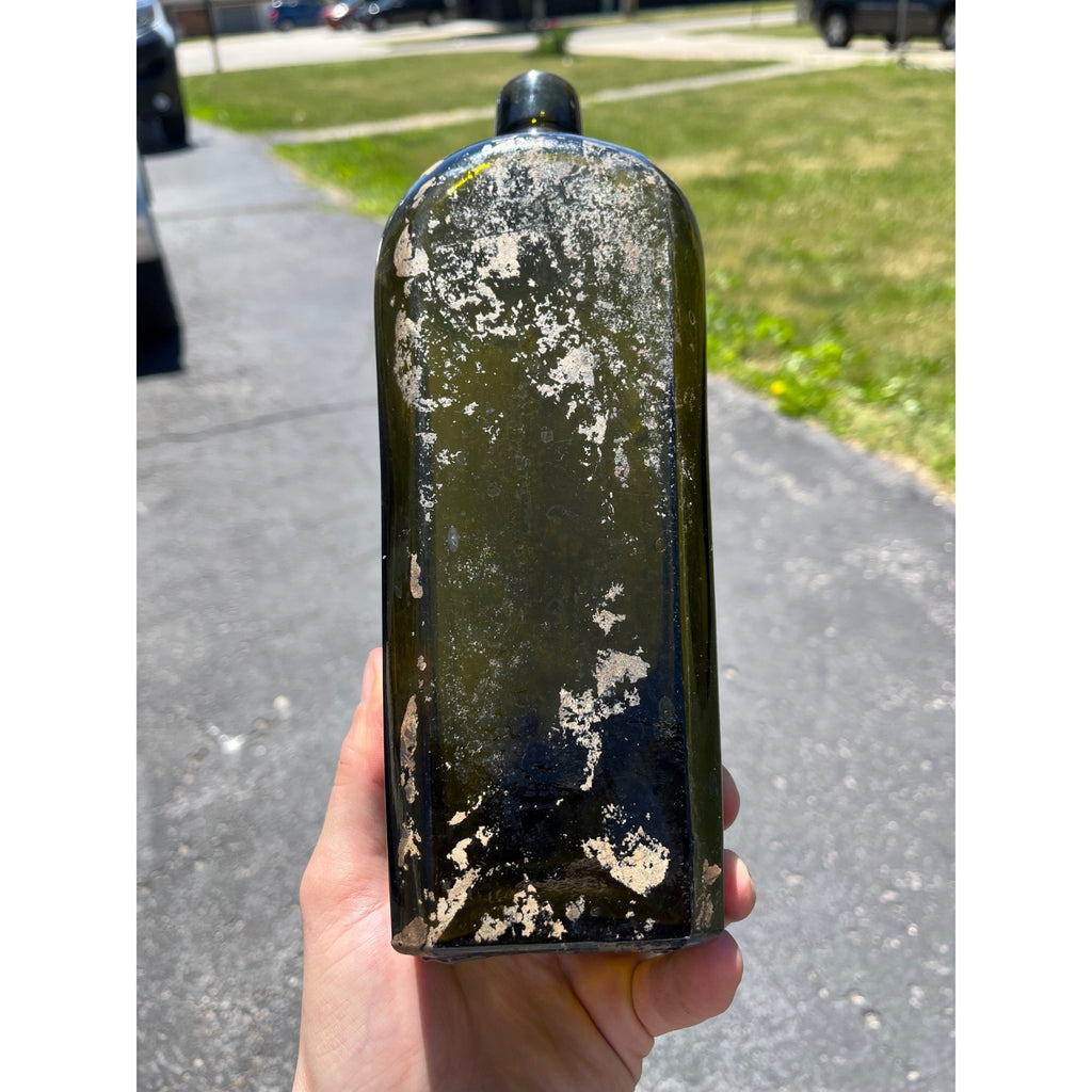 Antique Hand Blown Olive Green Case Gin Bottle Star Base Dutch Holland 1860s