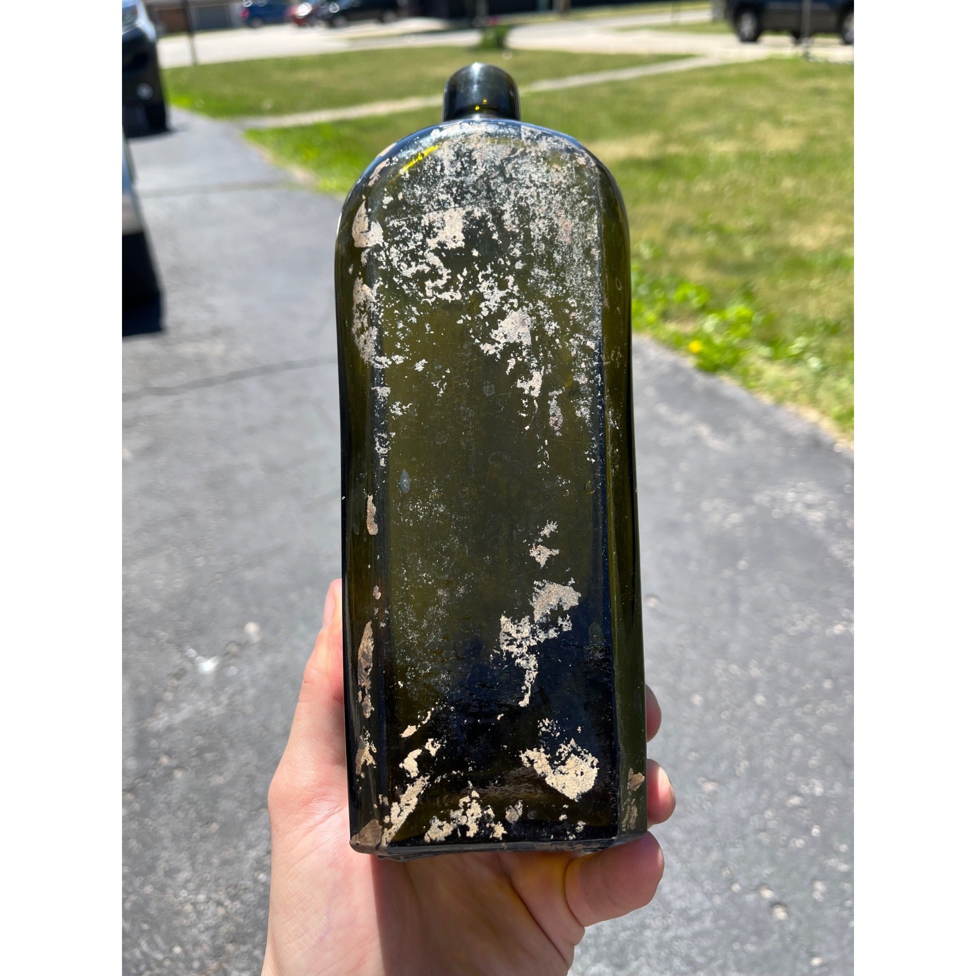 Antique Hand Blown Olive Green Case Gin Bottle Star Base Dutch Holland 1860s