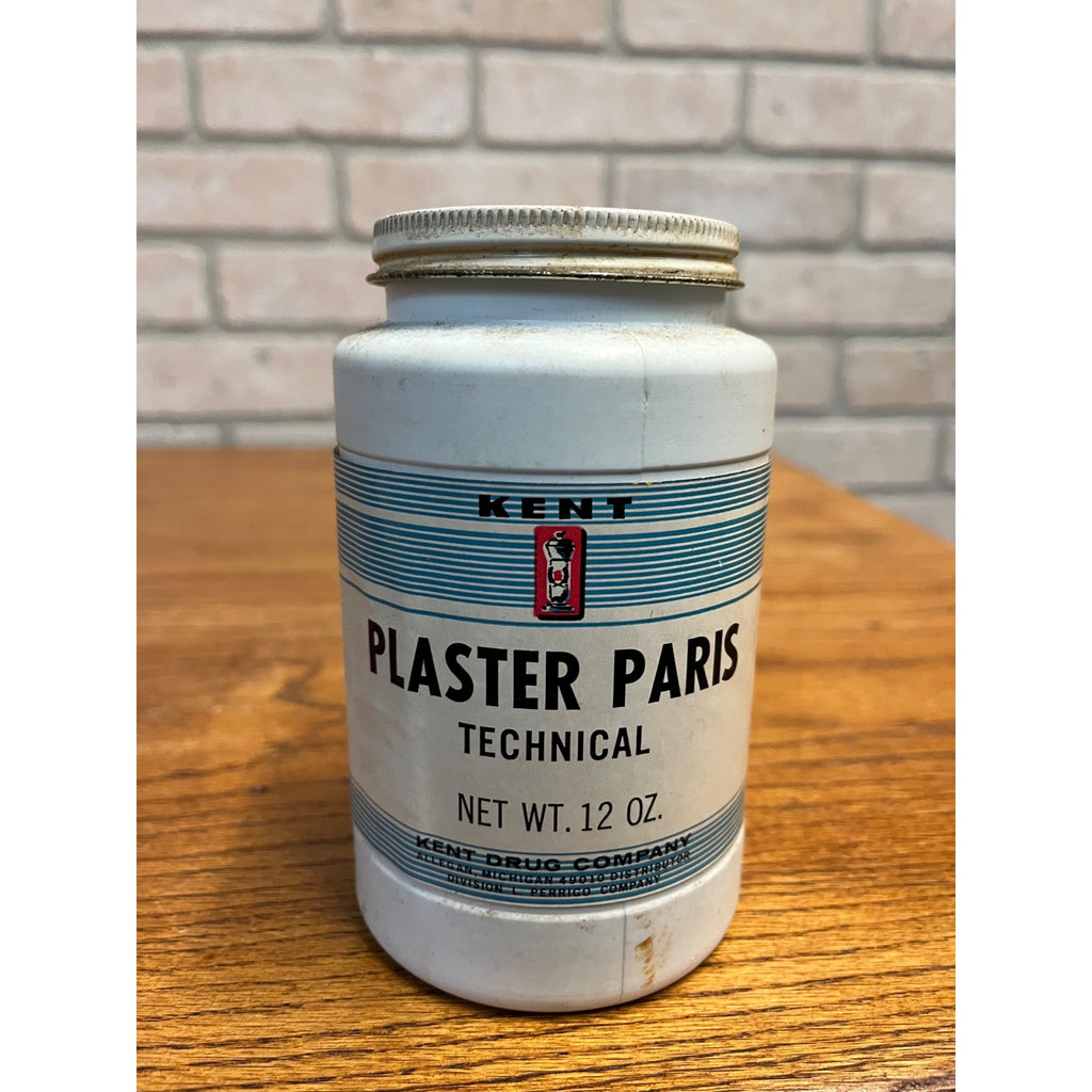 Vintage Kent Drug Company Plaster Paris Plastic Jar Can w/ Contents