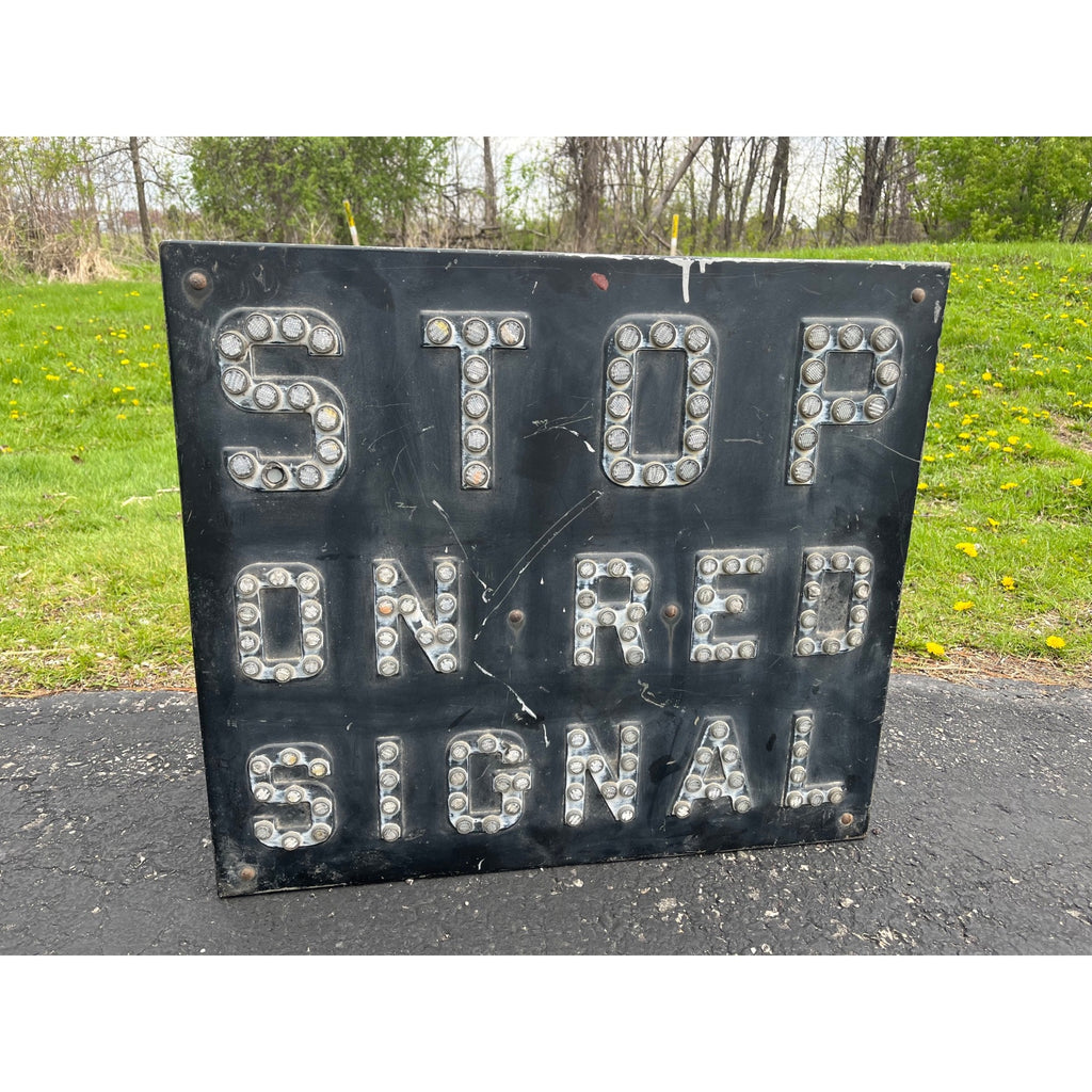 Vintage Railroad "Stop on Red Signal" Sign w/ Reflective Cat Eyes Train RR