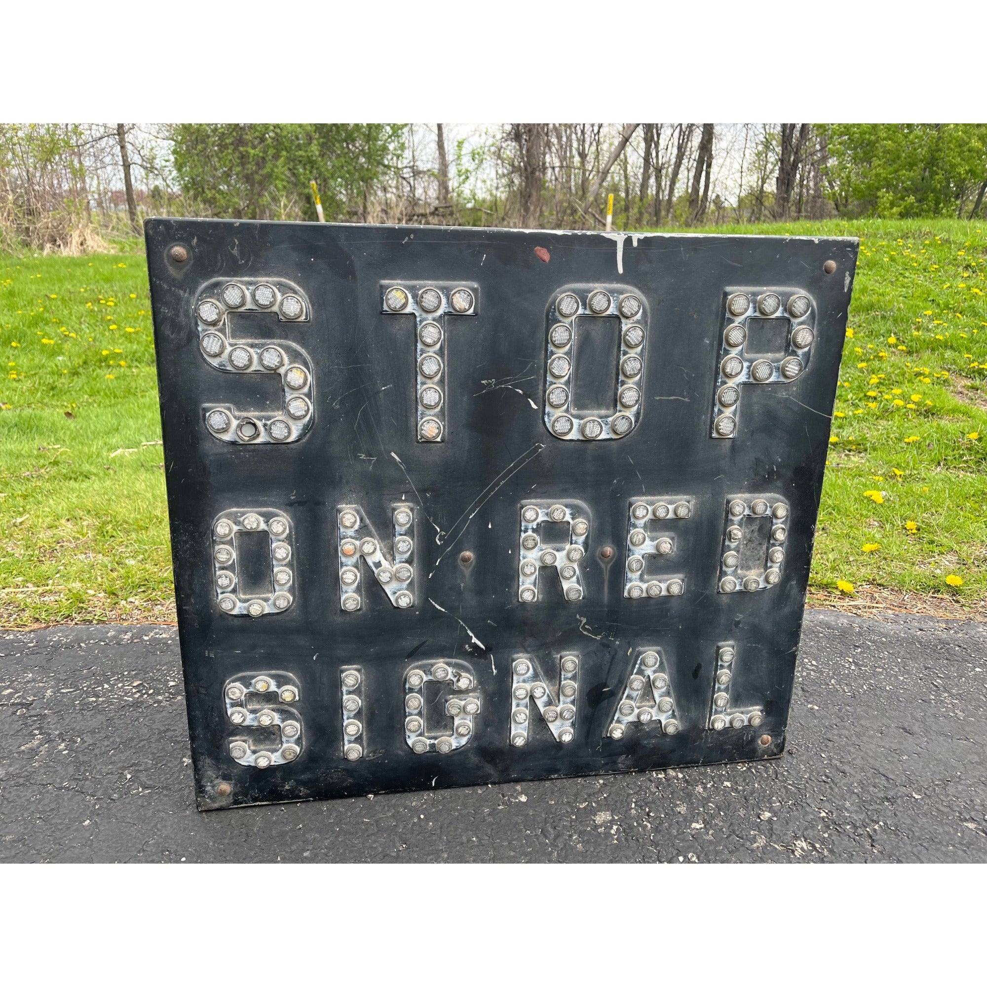 Vintage Railroad "Stop on Red Signal" Sign w/ Reflective Cat Eyes Train RR