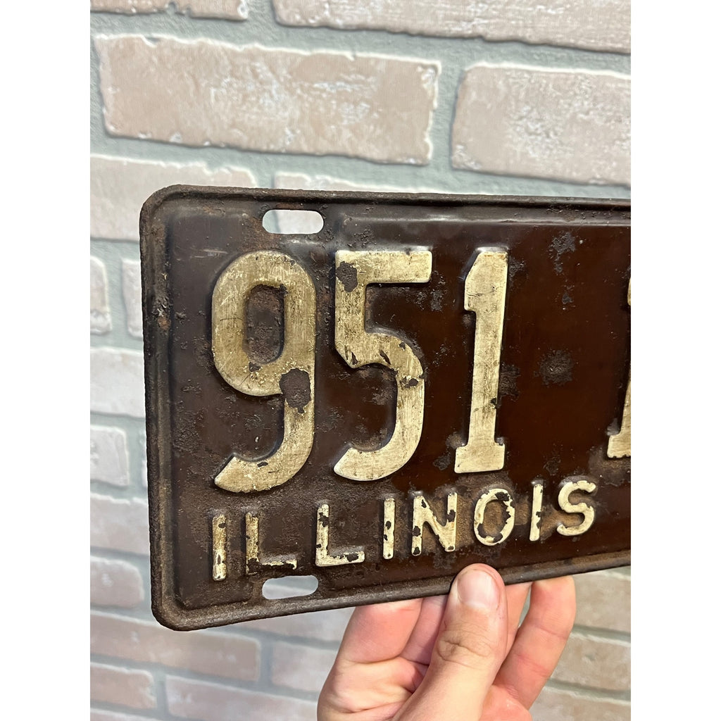 Vintage Pair of Metal Illinois License Plates 1940 Brown and White