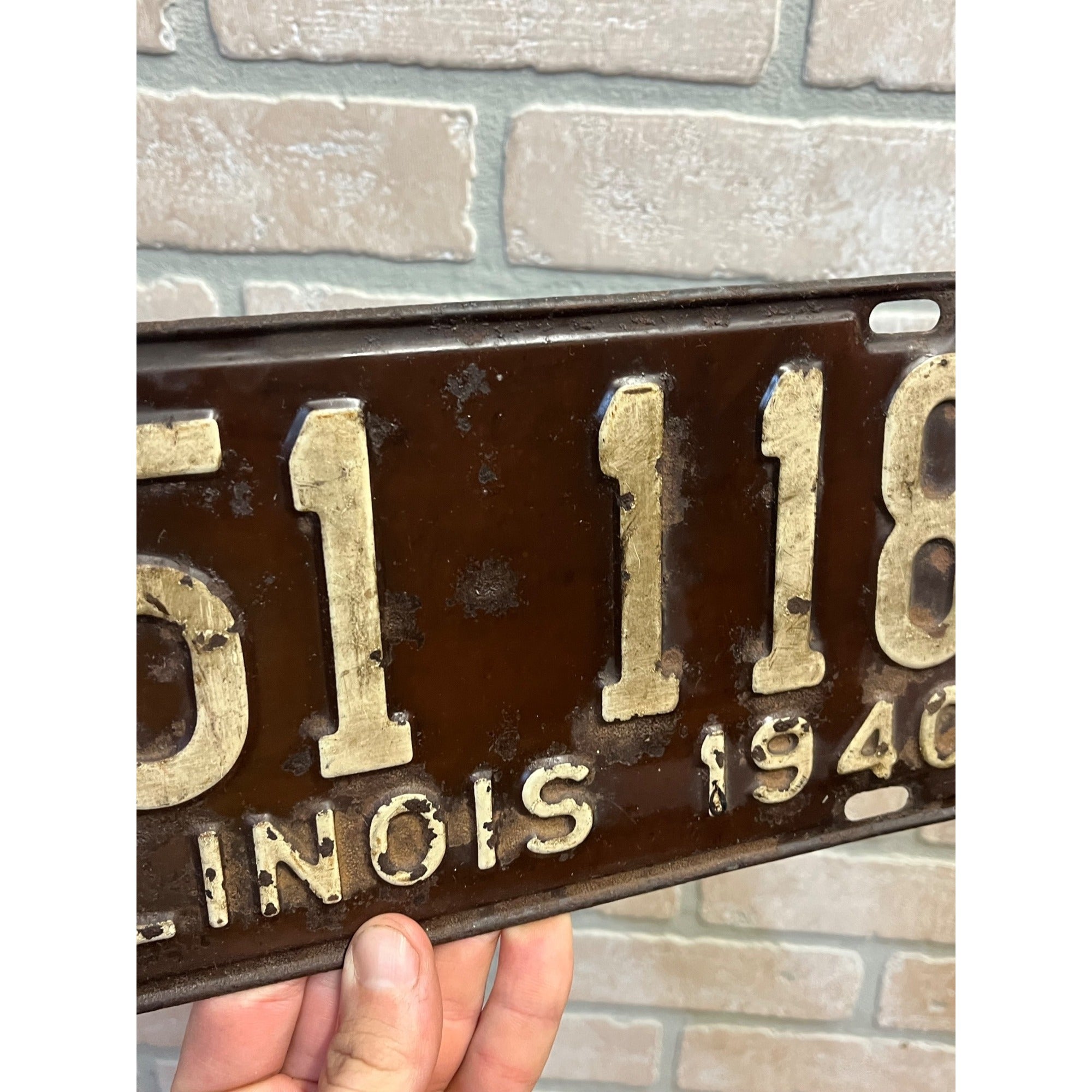 Vintage Pair of Metal Illinois License Plates 1940 Brown and White