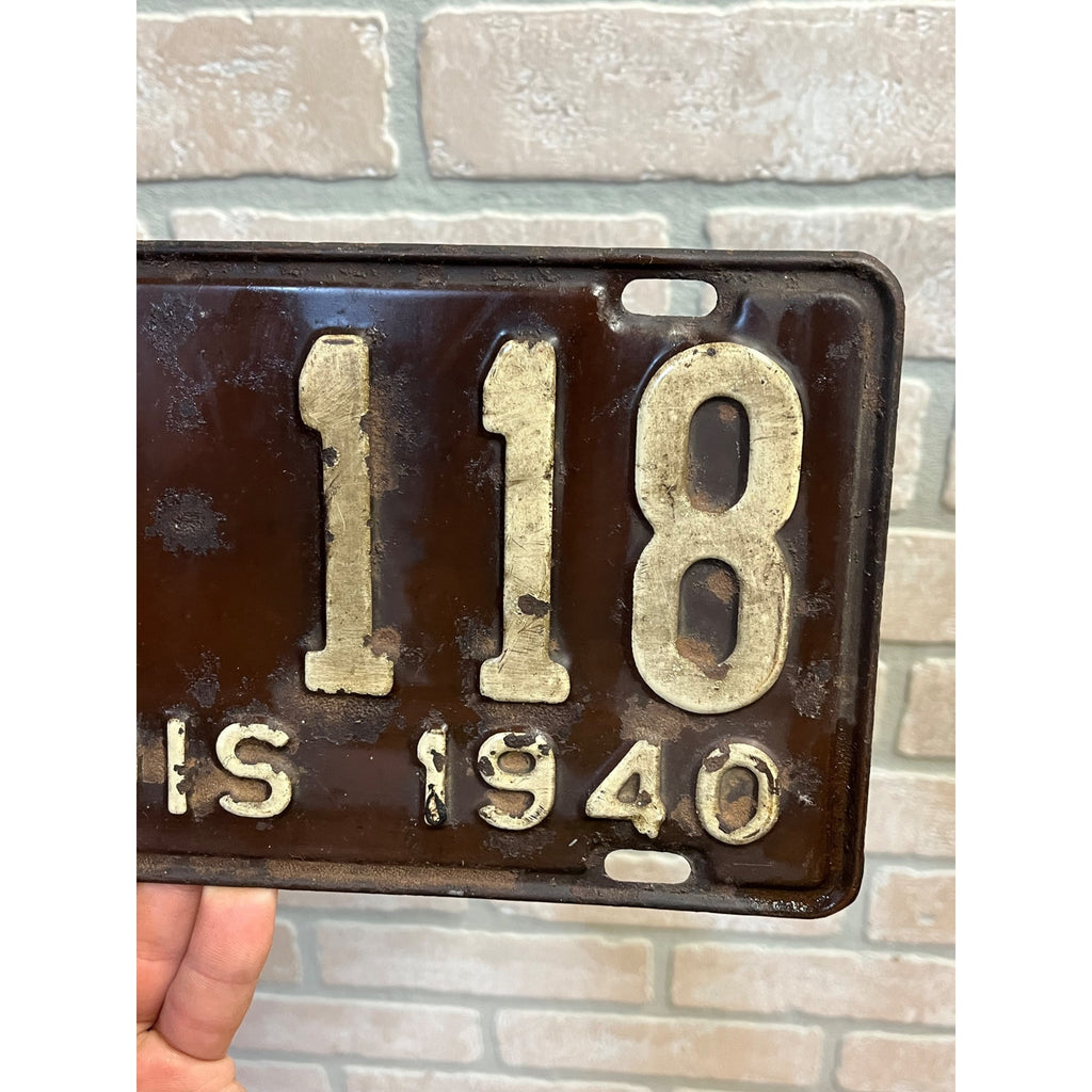 Vintage Pair of Metal Illinois License Plates 1940 Brown and White