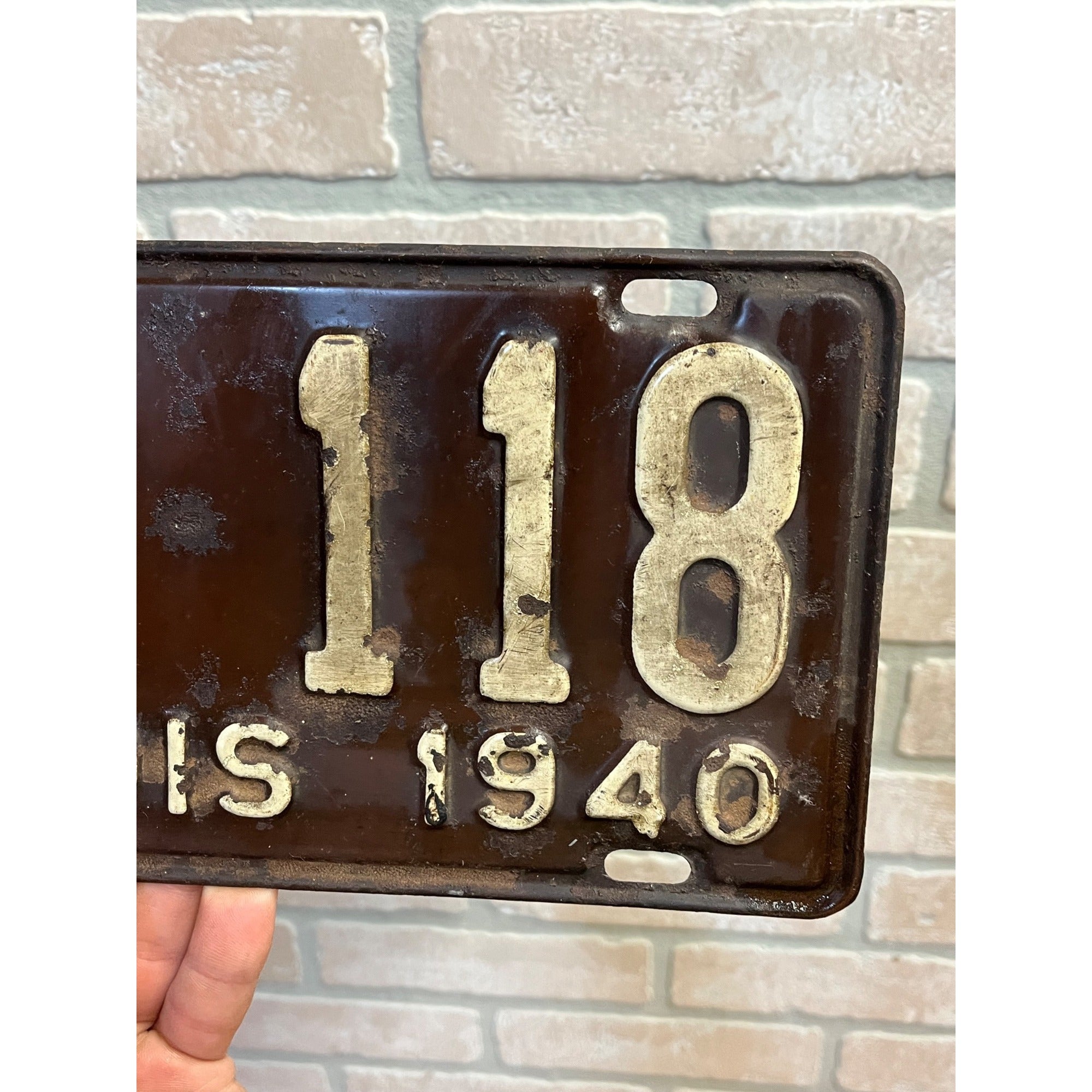 Vintage Pair of Metal Illinois License Plates 1940 Brown and White