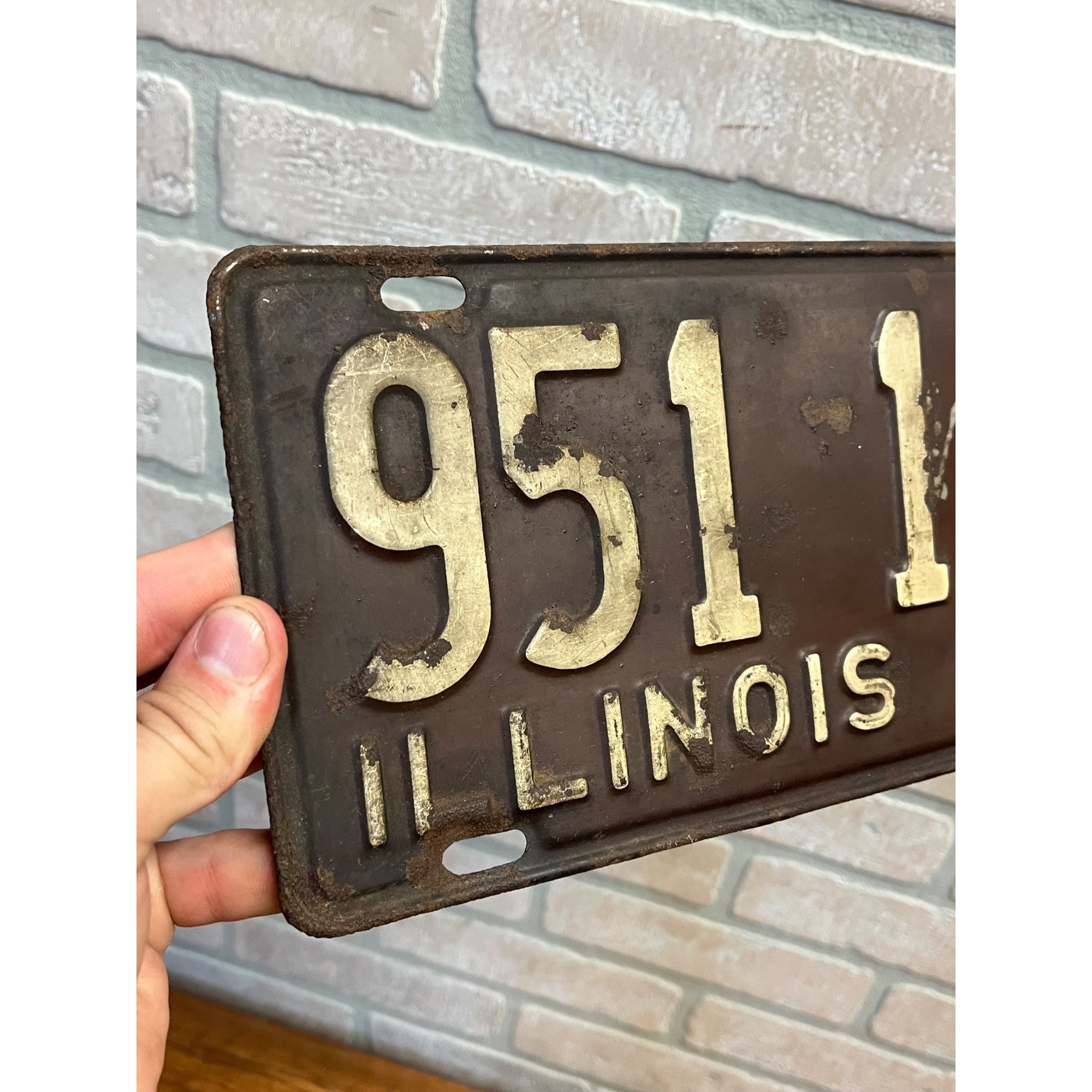 Vintage Pair of Metal Illinois License Plates 1940 Brown and White