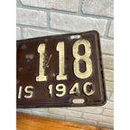 Vintage Pair of Metal Illinois License Plates 1940 Brown and White